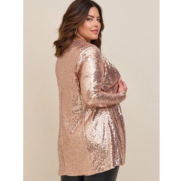 Torrid STRETCH SEQUIN MESH LONG LINE jacket blazer - Picture 3 of 14